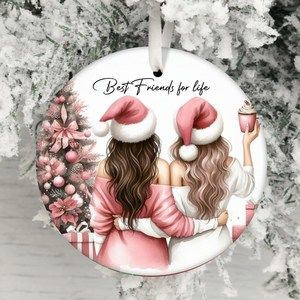 Best Friends For Life Ornament Sublimation Round Christmas Ornament